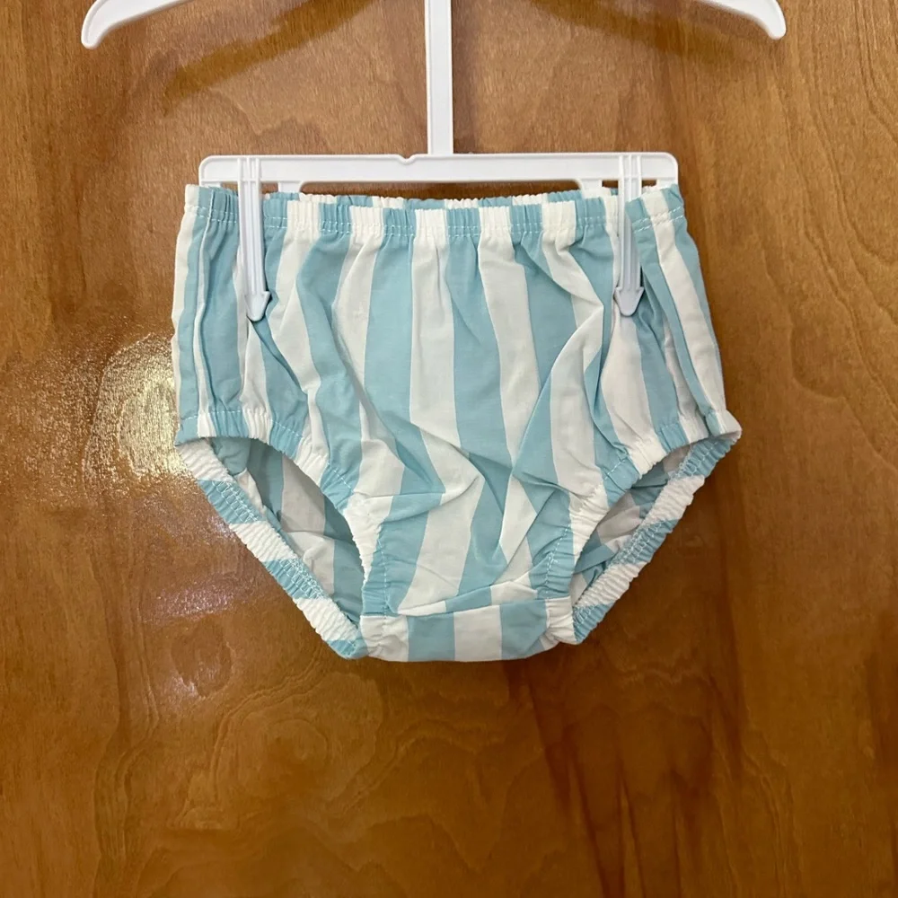 Baby Girl 2 piece blue and white stripped ruffle tank dress with bloomers